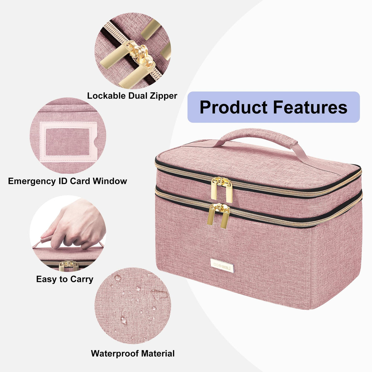 Lexeeco Medicine Storage Bag Pill Bottle Organizer with Portable Small Pouch Travel Medication Bottle Organizer for Emergency Home First Aid Box Kit (Pink)