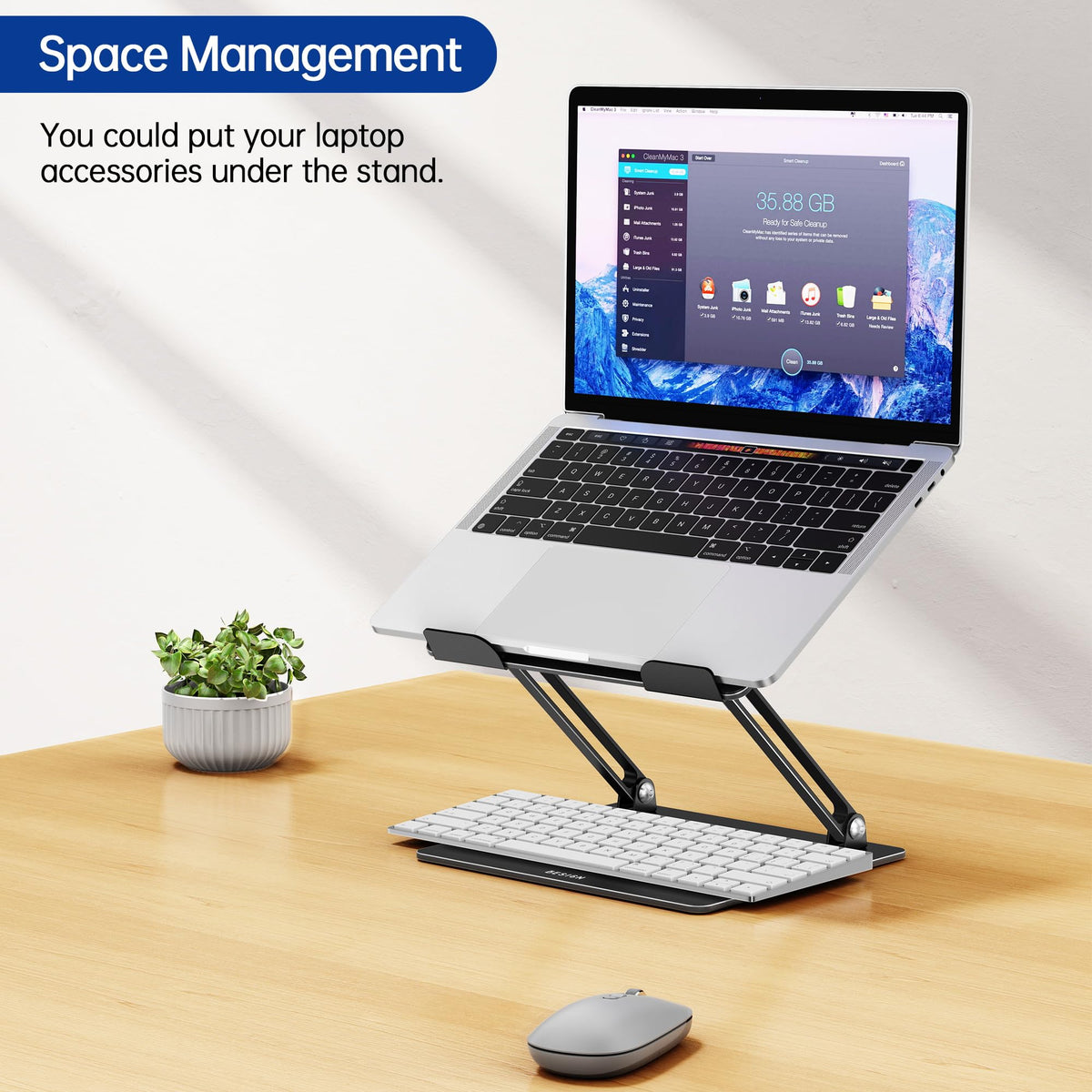 BESIGN LS10 Aluminum Laptop Stand, Ergonomic Adjustable Notebook Tablet Stand, Computer Holder Compatible with Air, Pro, Dell, HP, Lenovo More 10-14" Laptops, Black
