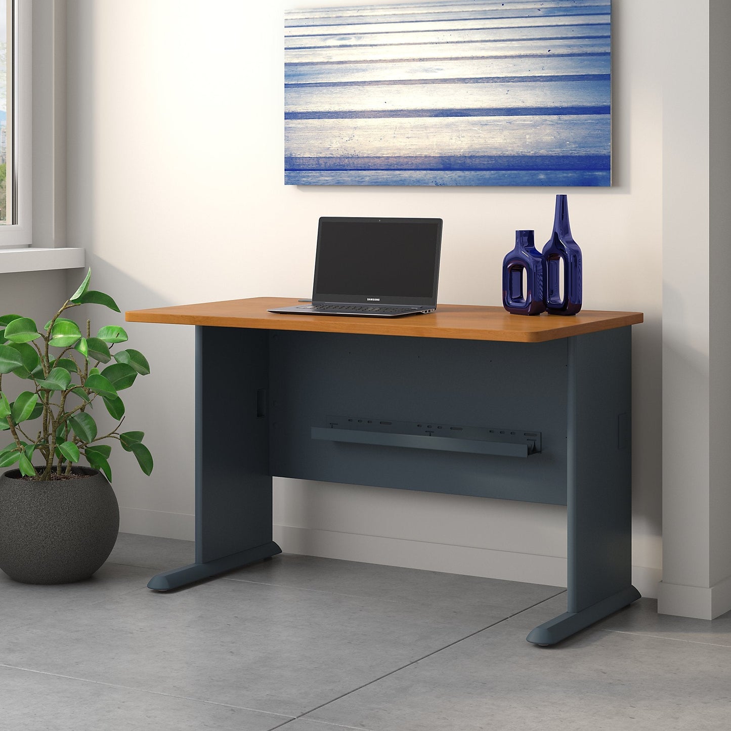 Bush Business Furniture Series A 48W Computer Desk in Natural Cherry and Slate, Small Office Table for Home or Professional Workspace