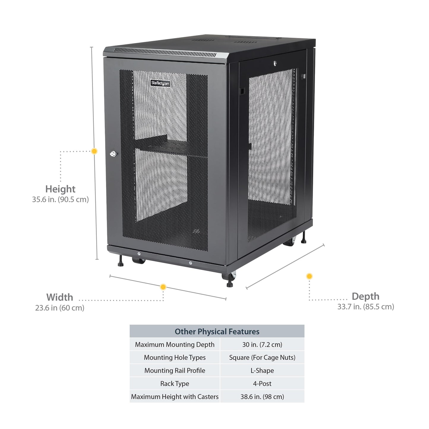 StarTech 18U Enterprise-Grade Server Rack Cabinet Kit, 19in Enclosed 4-Post Rack with Shelf and Cable Management, 29in (75cm) Mounting Depth, 992lb (450kg) Capacity