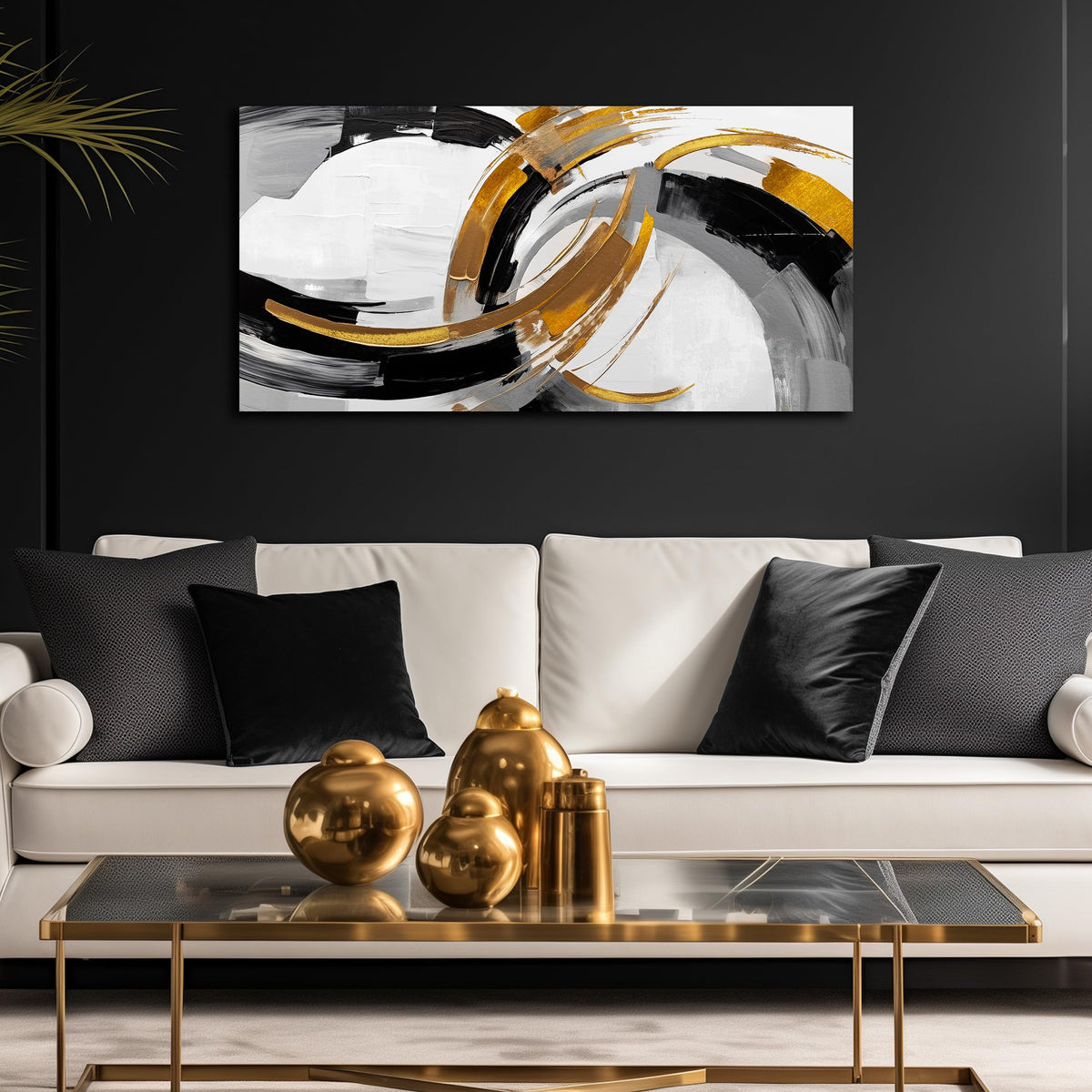 AUUZAIUA Large Abstract Canvas Wall Art for Living Room Black White and Gold Minimalist Line Artwork for Bedroom Office 20"x40"