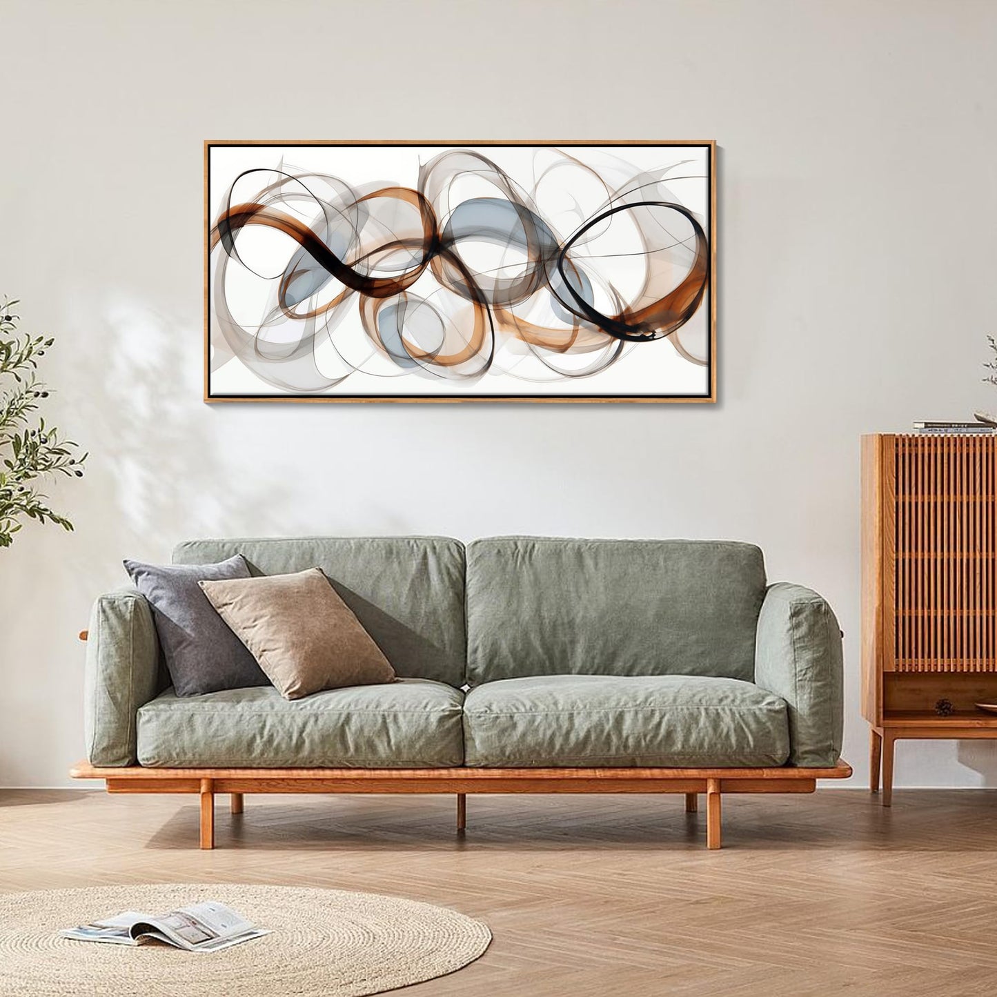 Textured Abstract Wall Art: Framed Canvas for Living Room,Office Decor - Large, Modern, Minimalist, Brown Painting - Kitchen, Family Wall Decor 24×48IN Wood Frame Dedroom Decorations