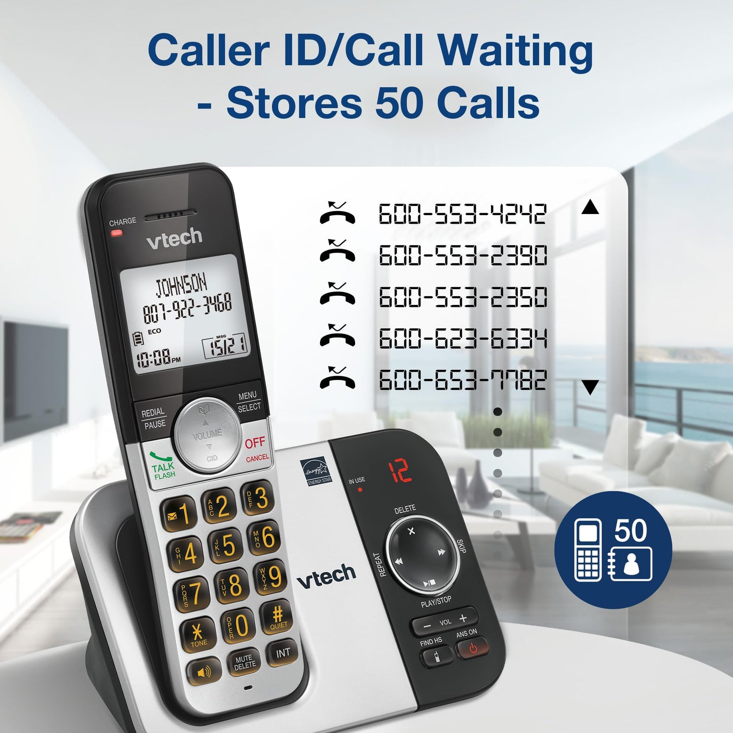 VTech VG232-5 DECT 6.0 Cordless Phone with Digital Answering Machine, 5 Handsets – Large Backlit Display, Big Buttons, Full-Duplex Speakerphone, Caller ID, Easy to Use