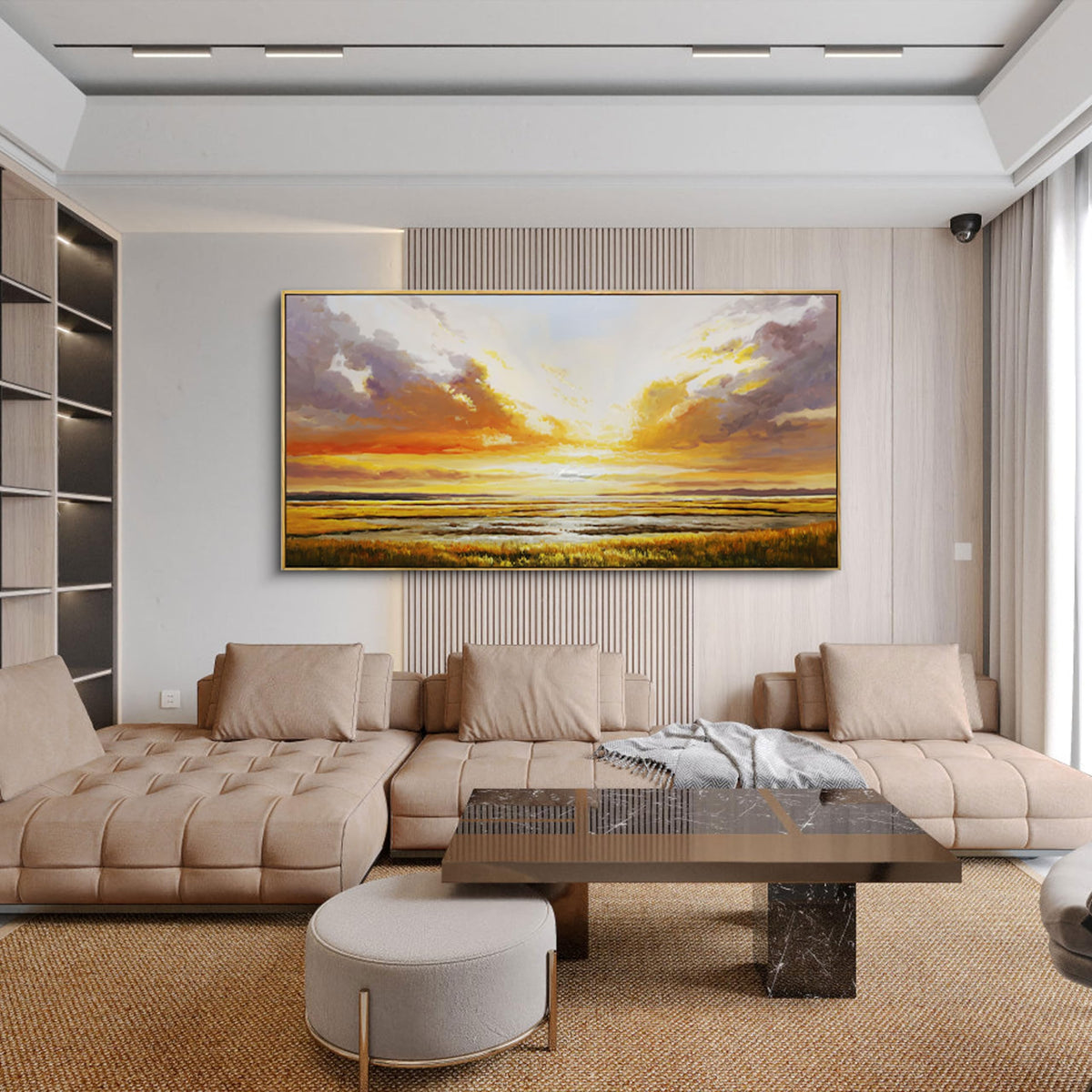 KLAKLA Beach Wall Art Sunset Coastal Abstract Landscape Pictures Wall Decor for Living Room Canvas Ocean Seascape Poster Nature Painting Print Bedroom Office Home Decoration 24x48 Inches