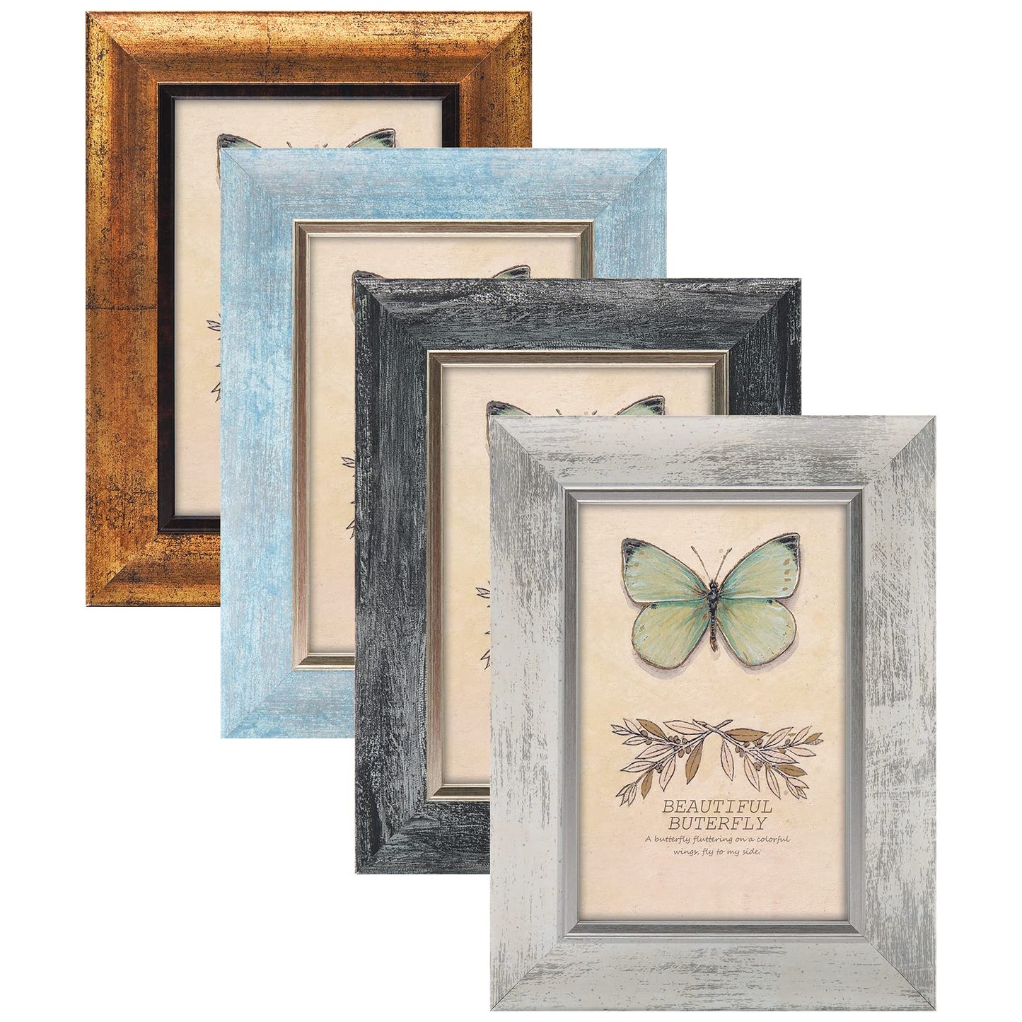 XUANLUO 4x6 Picture Frames Set of 4 Rustic Retro Photo Frame with HD Plastic Cover for Wall Mount and Tabletop Display Family Friends Wedding Gift