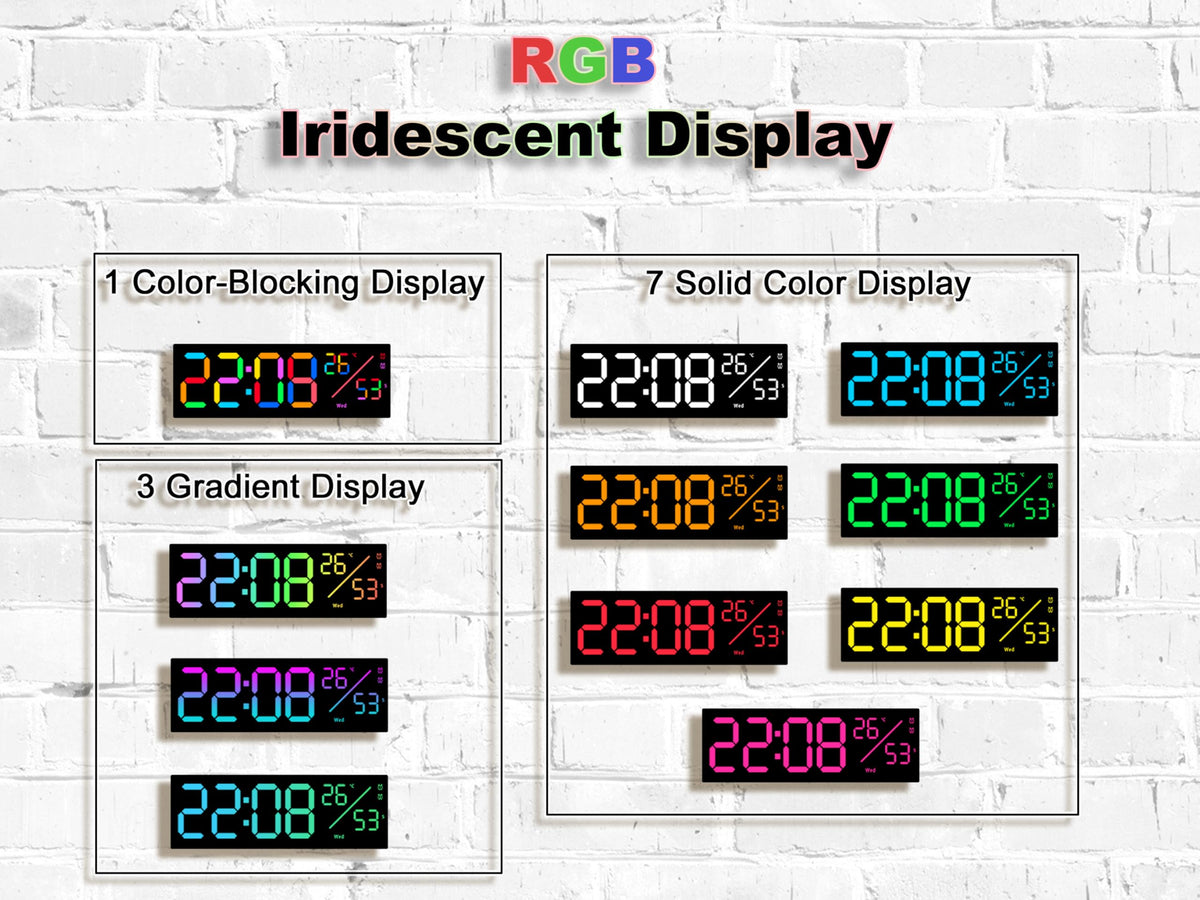 11-Inch LED Digital Wall Clock with RGB Flowing Light, Seconds,Date,Time,Temperature｜Large Clear Display, Countdown Timer,Dual Alarms,Remote Control｜Silent Modern Clock for Bedroom, Living Room,Office