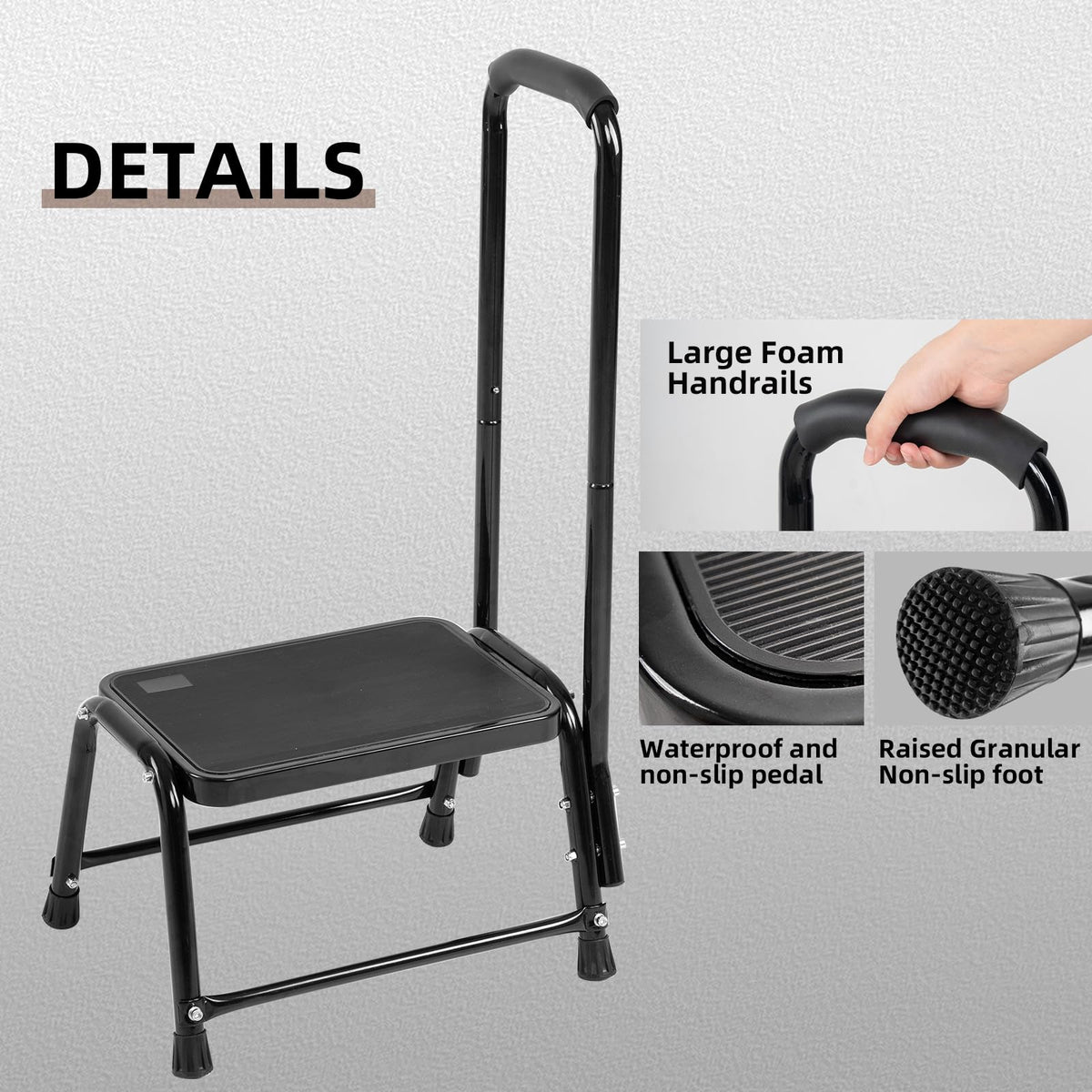 Leekpai Step Stool with Handle for Adults，Seniors Heavy Duty Holds 350 lbs.Stepping Stool for Elderly Adults, Attractive Black for Kitchen