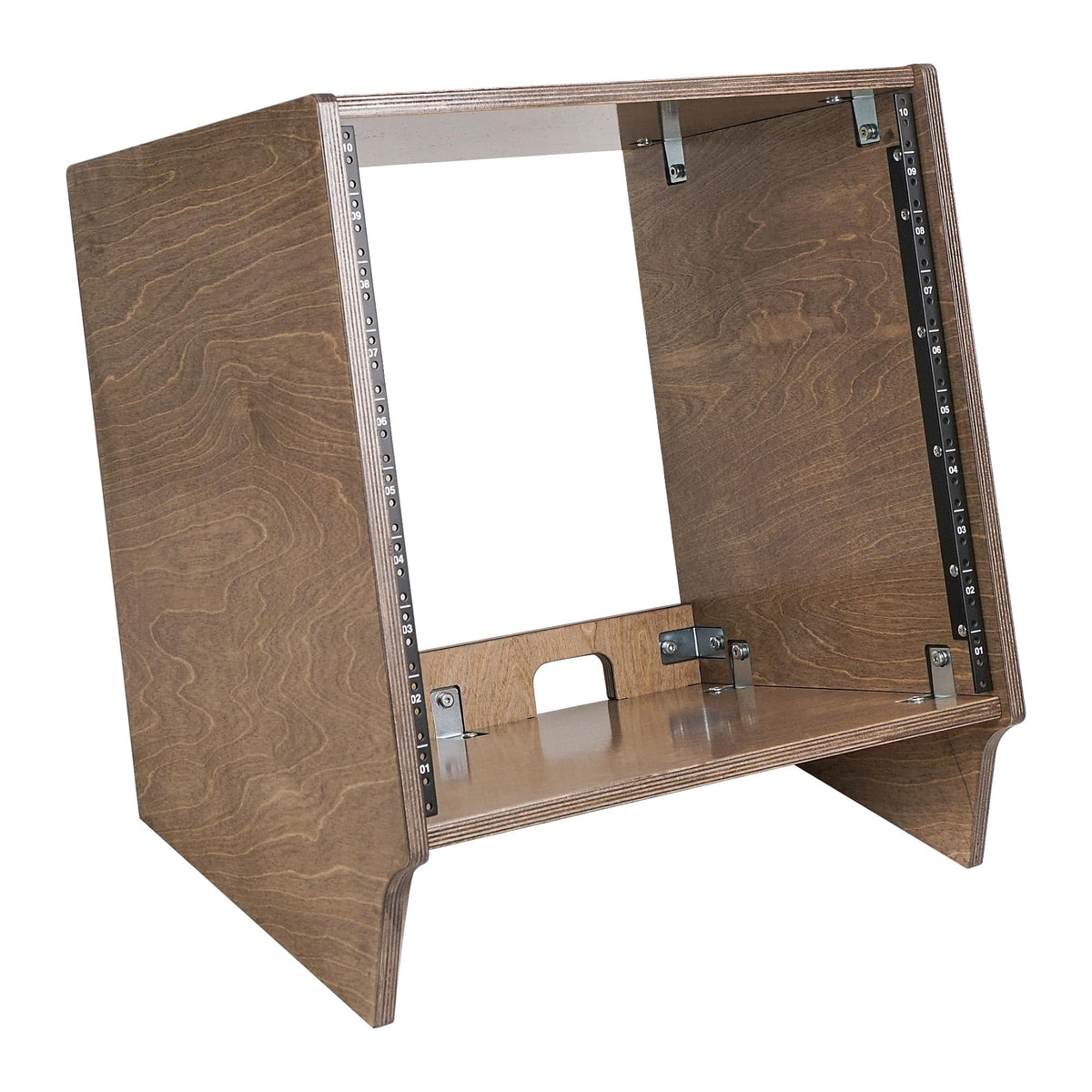 Sound Town DIY 10U Angled Desktop Turret Studio Rack with Solid Baltic Birch Plywood, Weathered Brown, Assembly Required (SDRK-10SLB)