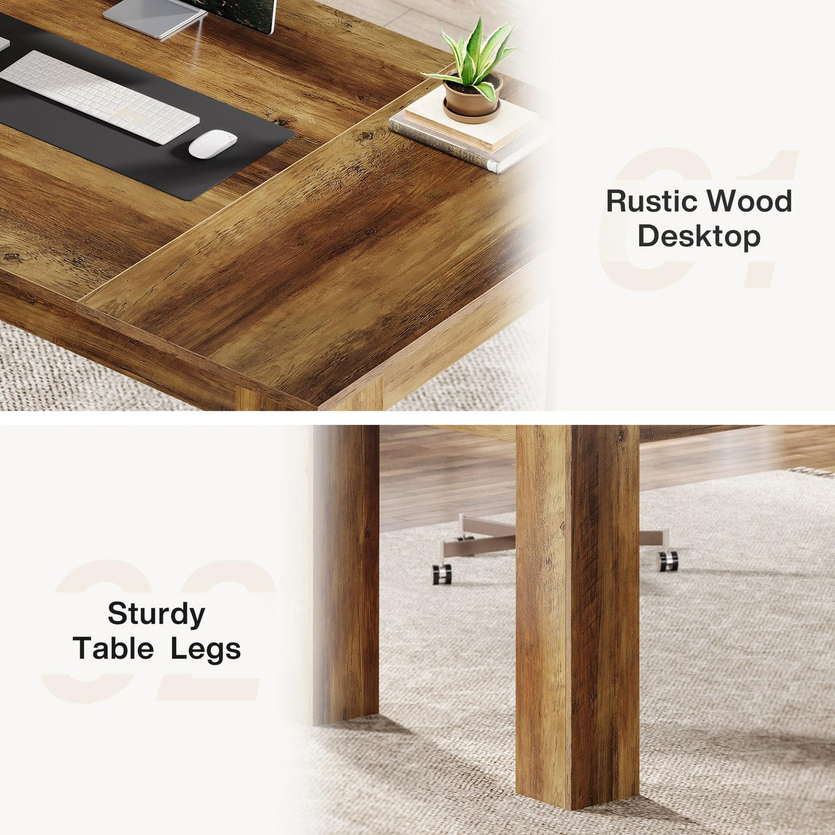 Tribesigns 63-Inch Executive Desk, Large Office Computer Desk, Simple Workstation Writing Table Study Table for Home Office, Rustic Brown