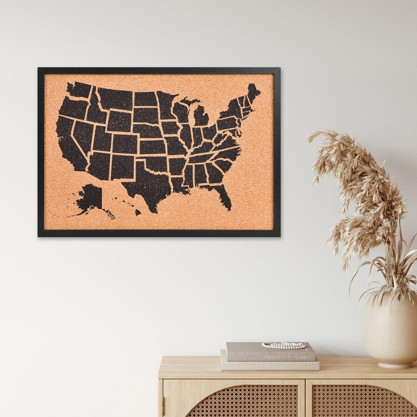 Aitakatta Cork Board United States MAP, USA Travel Tracker Map Bulletin Board, 30x20 Inches Pin Board, Classroom Geography & Home Decor, Corkboard with Push Pins(BK-US-MAP,5075,1p)