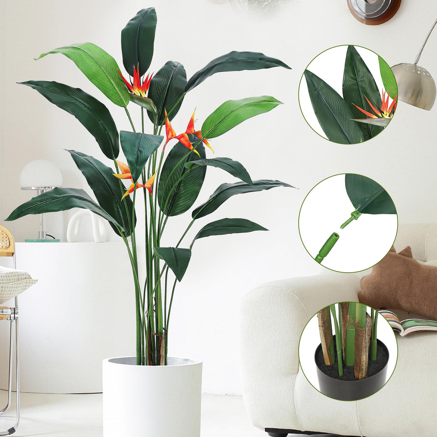 Realistic Artificial Bird of Paradise Plant Palm Tree, 7FT 6FT Tall Fake Tree with Lifelike Faux Leaves, 14 20 Trunks, Silk Indoor Outdoor Greenery, Easy Assembly Home Office Decor, 2 Pack