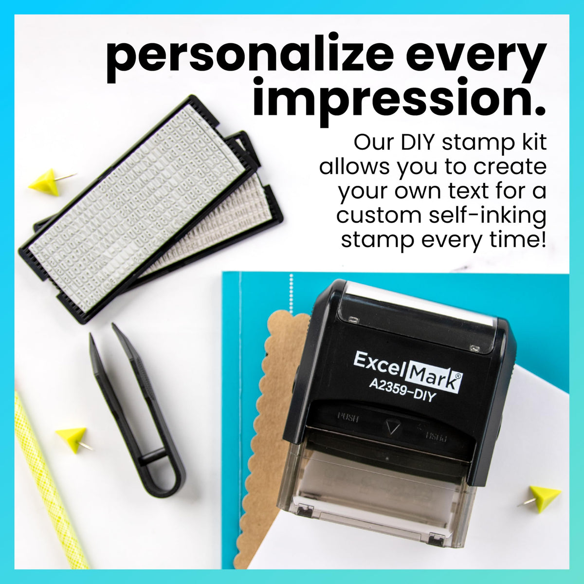 ExcelMark Self-Inking DIY Custom Rubber Stamp Kit - Personalized Stamper for Business or Home - Address Stamp, Message Stamp, and More (Black)