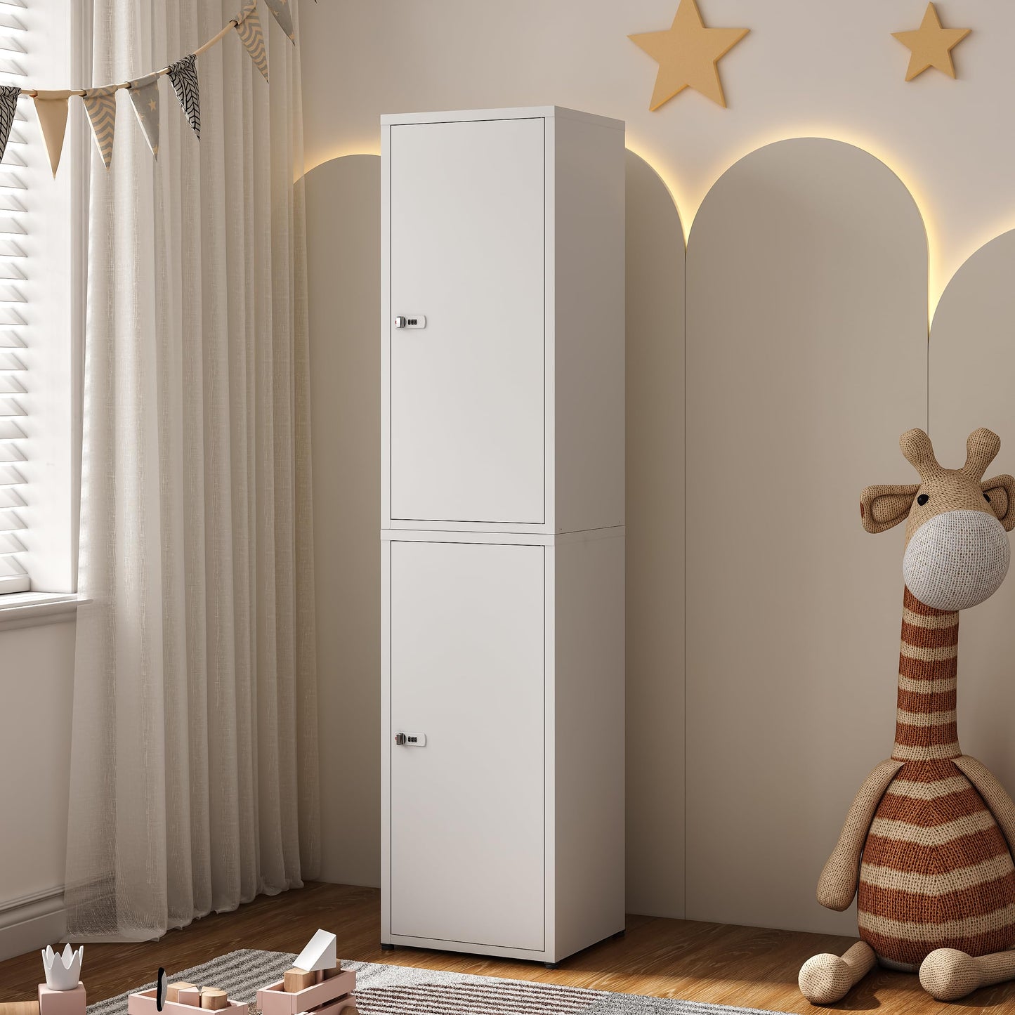 MIOCASA Metal Storage Cabinet with Lock, 3 Adjustable Shelves Single Door Steel Locker for Home, Office & Garage (White)