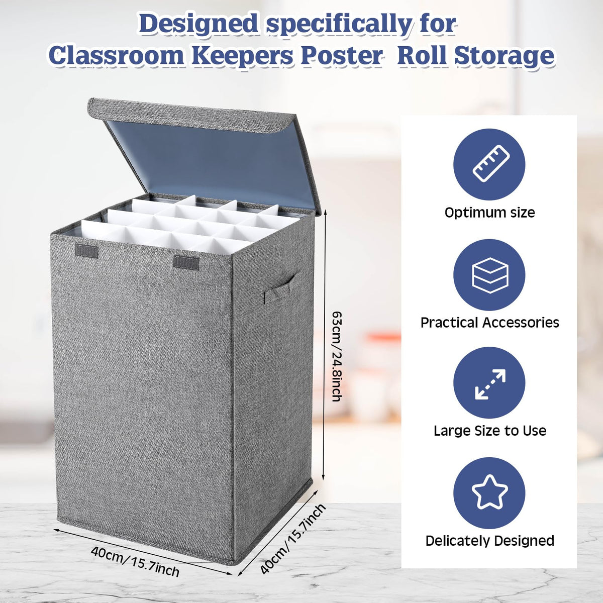 Yalikop Roll File Storage Organizer Poster Blueprint Folder Linen Storing Poster Anchor Charts 16 Slots 15.7 x 15.7 x 24.8 Inch for Architectural Map Home Office School Gift Wrap Items