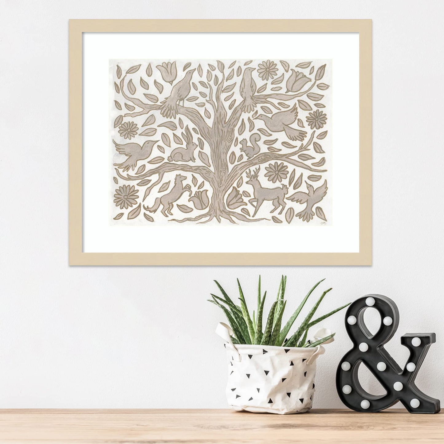 Amanti Art Framed Wall Art Print 17x21 Animal Tree by Elizabeth Medley, Animals Wall Art, Whimsical Decor, Small Poster Painting Artwork for Living Room, Bedroom, Bathroom, Kitchen, Office or