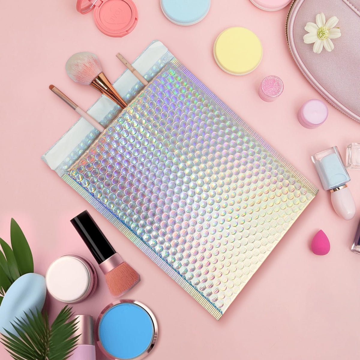 IJRPLM 50 Pcs Metallic Bubble Mailers,Holographic Bubble Mailers 5.9 x 9.6 Inch,Self Seal Waterproof Shipping Bags,Poly Padded Envelopes for Mailing Packaging Small Business