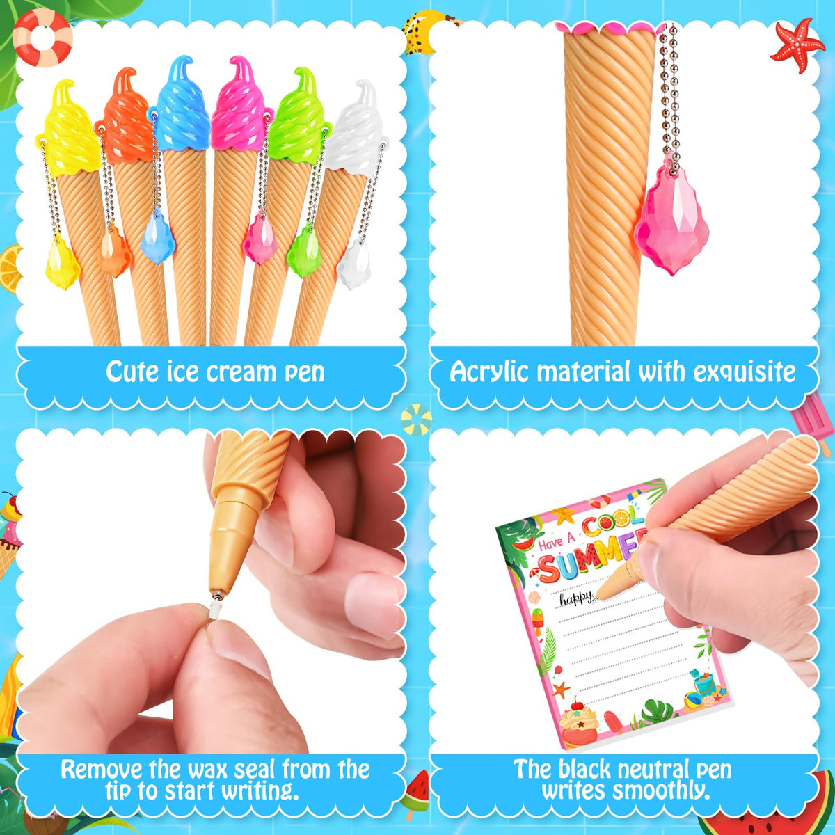 SZCECHRE 36 Pack School End Of Year Surprise Gift Sets, Ice Cream Pens Summer Sticky Notes Kit with Gift Bags & Ribbon for Pool Beach Birthday Class Parties & Student Gifts