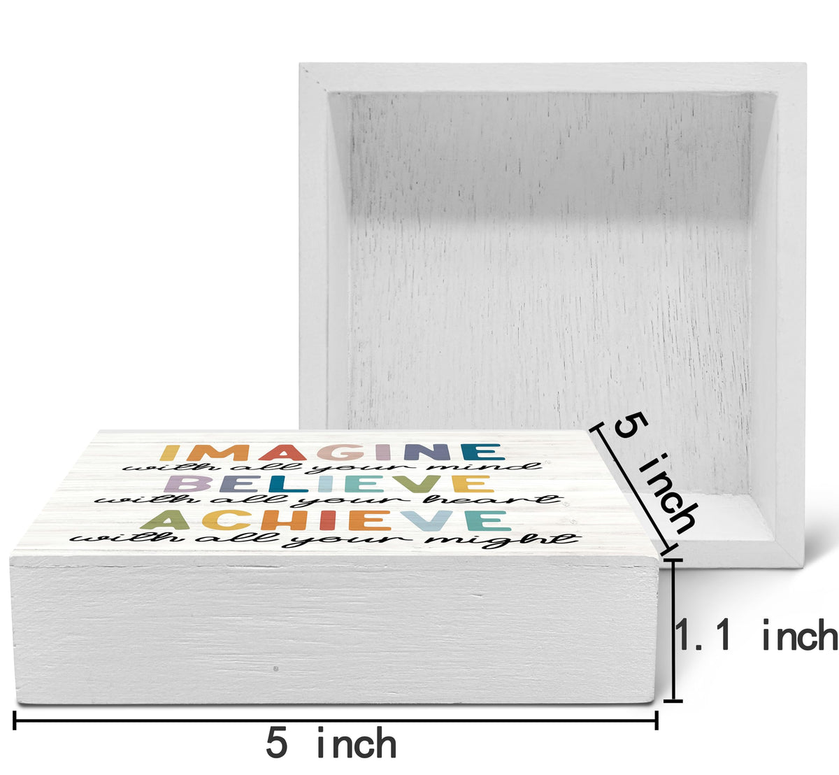 SRADMO Inspirational Wood Box Sign Desk Decor, Imagine Believe Achieve Motivational Theme Wooden Block Box Sign Decoration for Home Office Workplace Desk Shelf Table Decor