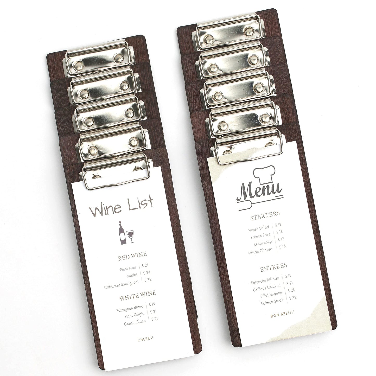 Olbia 10-Pack Wood Check Presenters for Restaurants, Server Book, Menu Holder for Cafes, Wooden Clip Board, Cute Waitress Book Organizer, Server Note Pads, Guest Check Book 8" x 4" (Walnut)