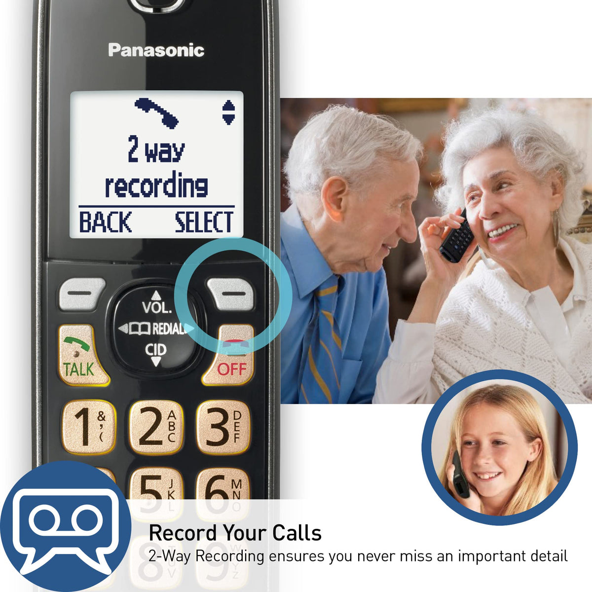 Panasonic Cordless Phone with Answering Machine, Advanced Call Block, Bilingual Caller ID and High-Contrast Display, Expandable System with 3 Handset Cordless Telephones - KX-TGD833M (Metallic Black)