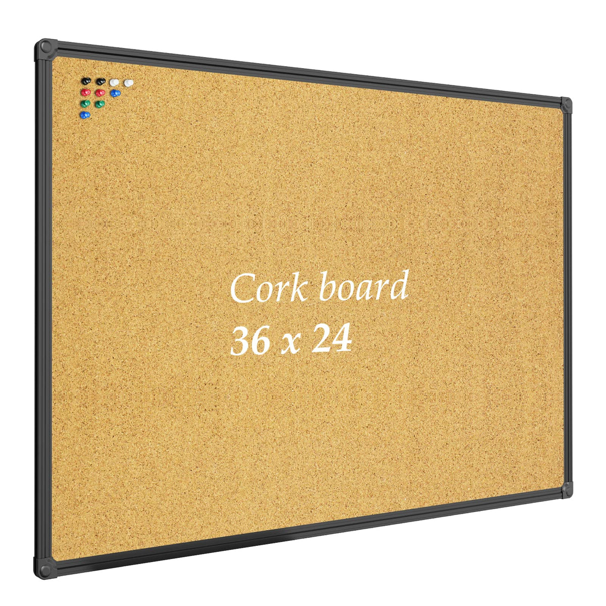 JILoffice Corkboard Bulletin Board 36 x 24 Notice Board, Black Aluminum Frame Wall Mounted Board for Office Home and School with 10 Push Pins