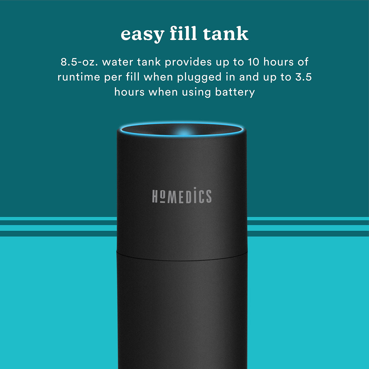 Homedics Portable Humidifier - Small Air Humidifiers for Bedroom, Plants, Office, Travel - Cool Mist Humidifiers, Color-Changing Accent Light, 2 Mist Settings, Matte Black