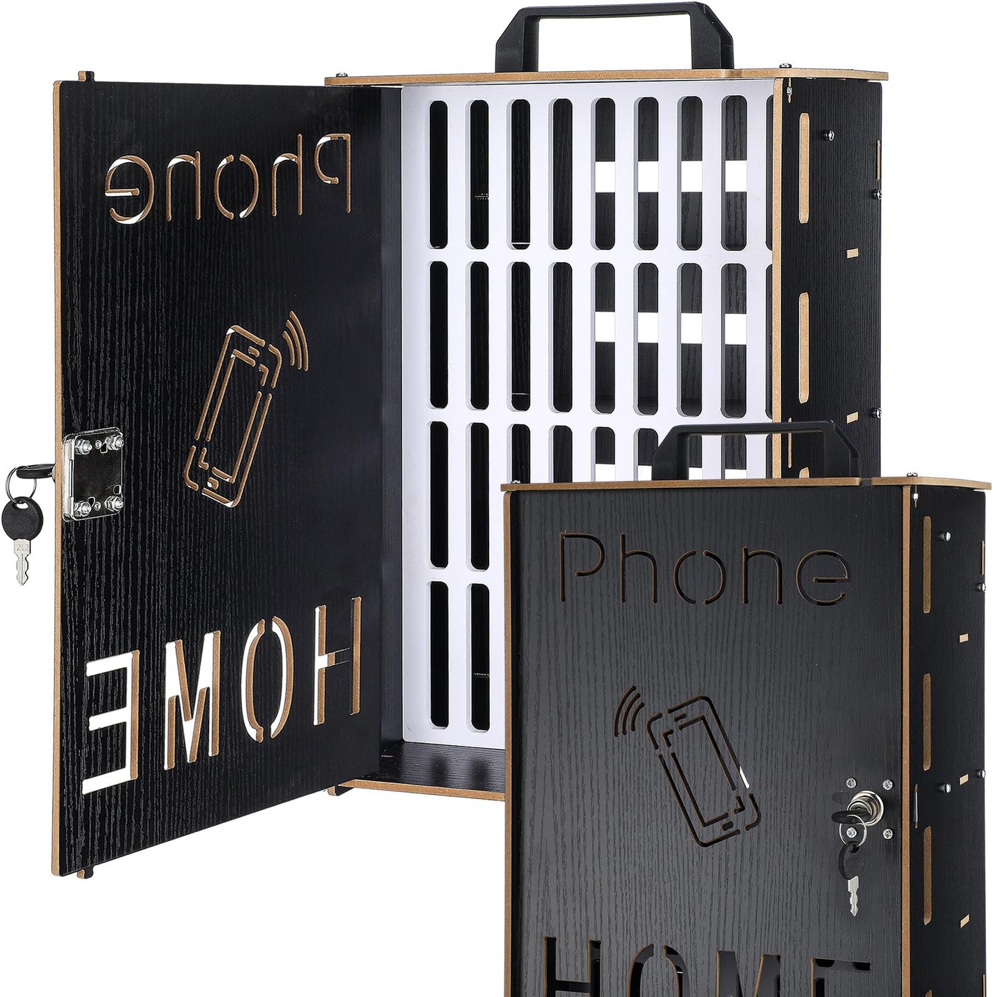 RattanView Mobile Holder Classroom 36 Slots Wooden Cell Phone Storage Cabinet Pocket Chart Phone Jail Cell Phone with Handle and Security Lock for Classroom Office and Office Meeting (Black Color)