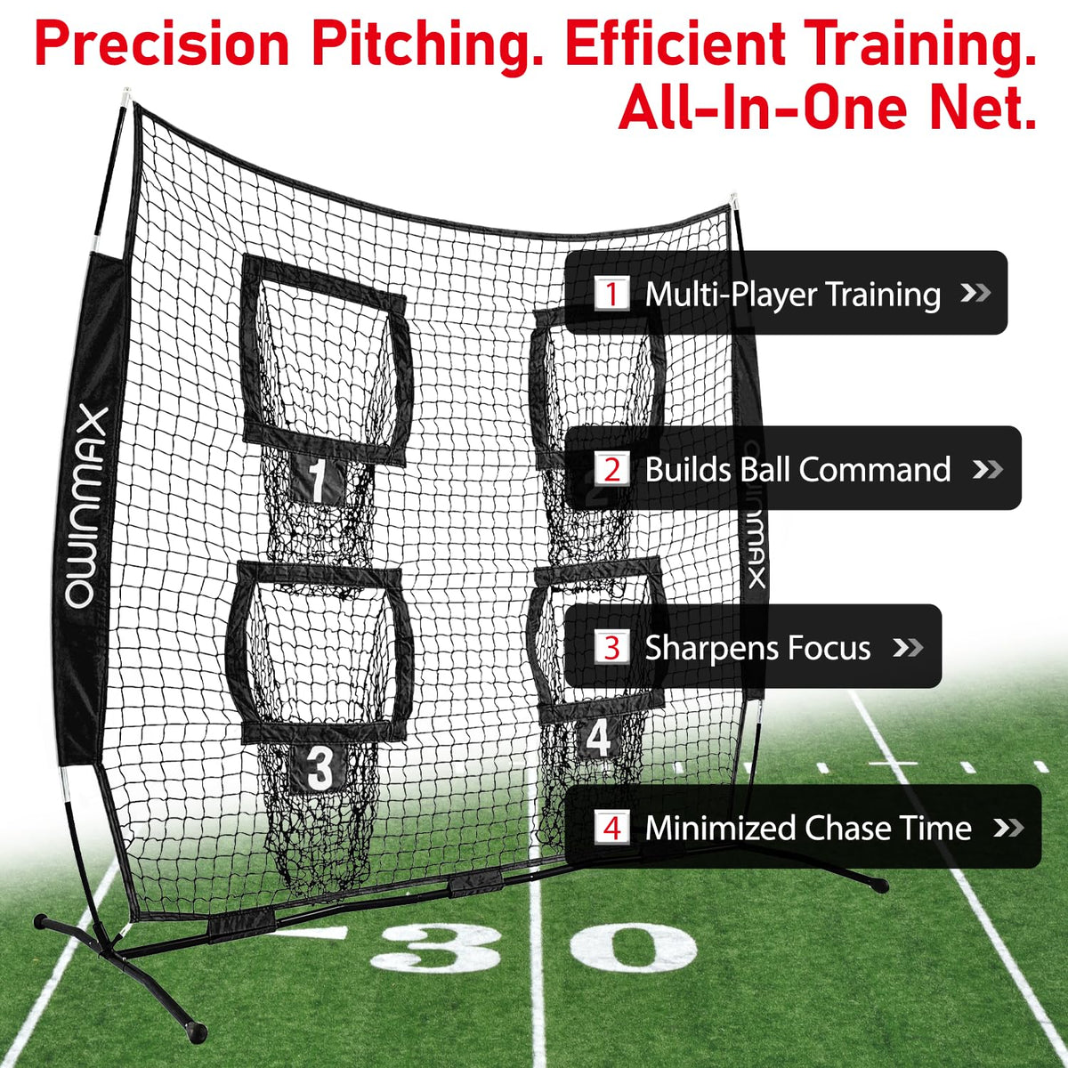 Owinmax 6x6 ft Football Trainer Throwing Net, Training Target Practice with 4 Targets, Includes Carry Bag and Ground Stake, Black and Red, Great for Kids and Youth