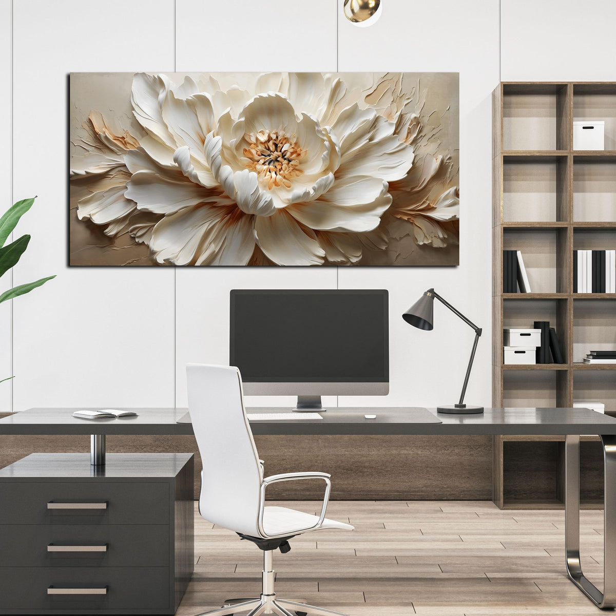 TYTAUPT Flower Painting Wall Decor White Canvas Wall Art for Office Women,Teen Room Decor for Girls,Dining Room Art Wall Decor 24 x 48 Inch