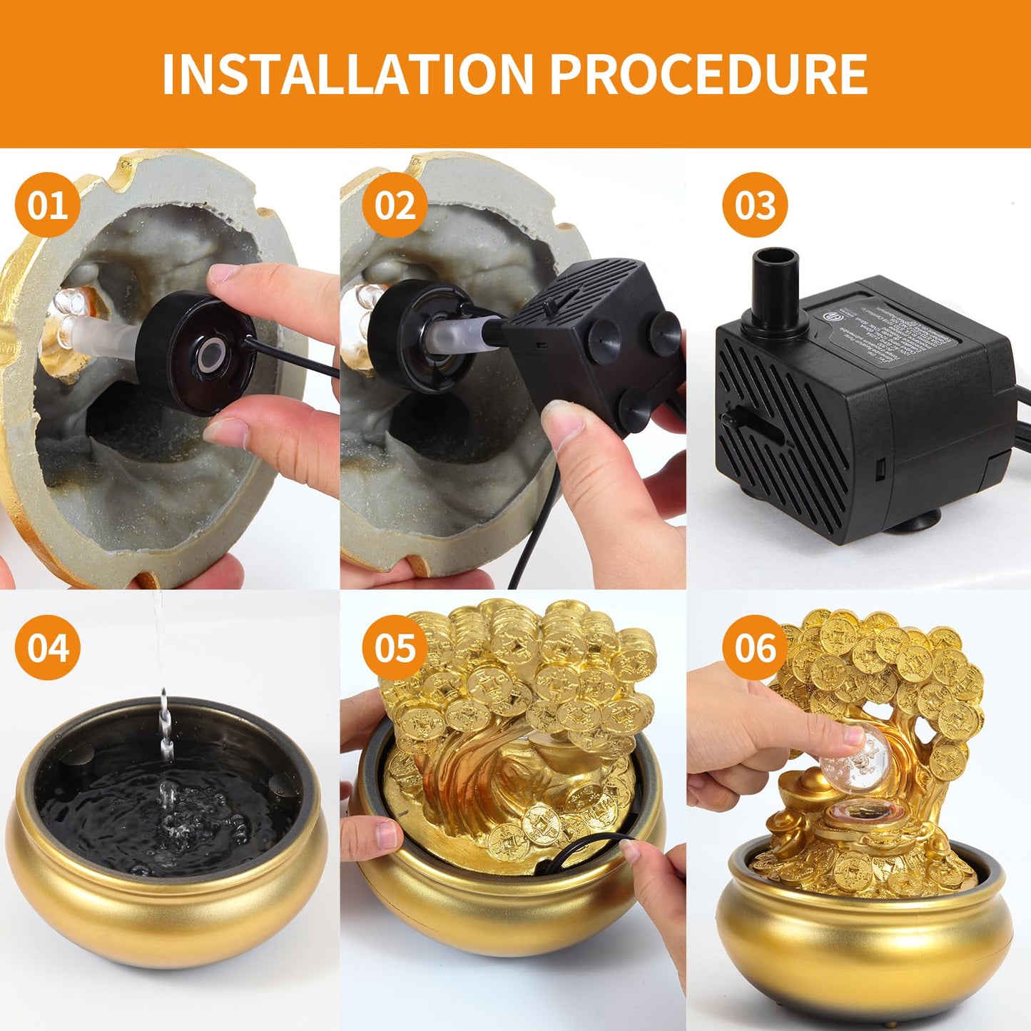 Gold Money Tree Feng Shui Desktop Water Fountain Waterfall Decoration with LED Light Portable Tabletop Decorative Zen Meditation Waterfall for Office Living Room Craft