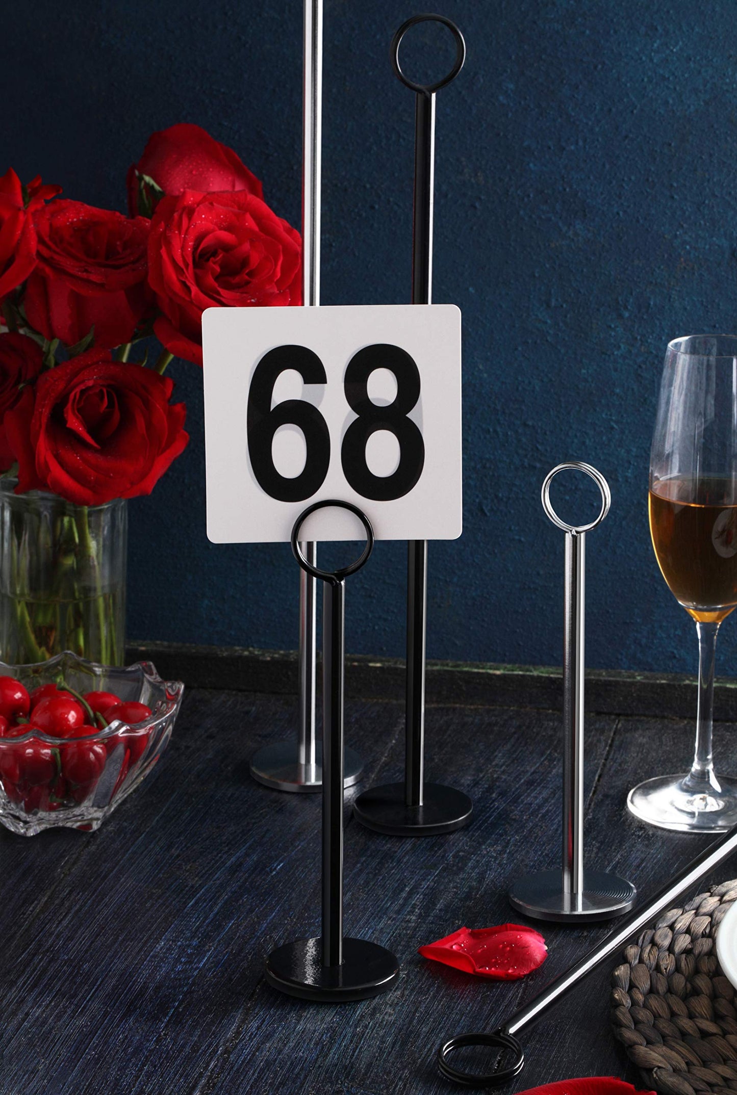 New Star Foodservice Ring-Clip Table Number Holder / Place Card Stand, 15 Inch, Silver, Set of 12