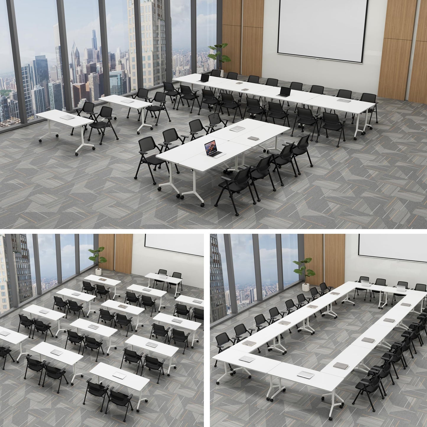 Okeysen Conference Room Table 1 Pack, Modern Folding Training Tables with Flip Top, Mobile Table with Four Locking Wheels, Executive Desk for Meeting Room, Office, Classroom 59.06”x23.62”x29.53”