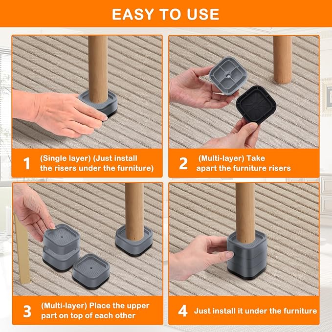 shouwuhho 9 Pack Furniture Risers Adjustable Bed Risers Heavy Duty Lifts Height