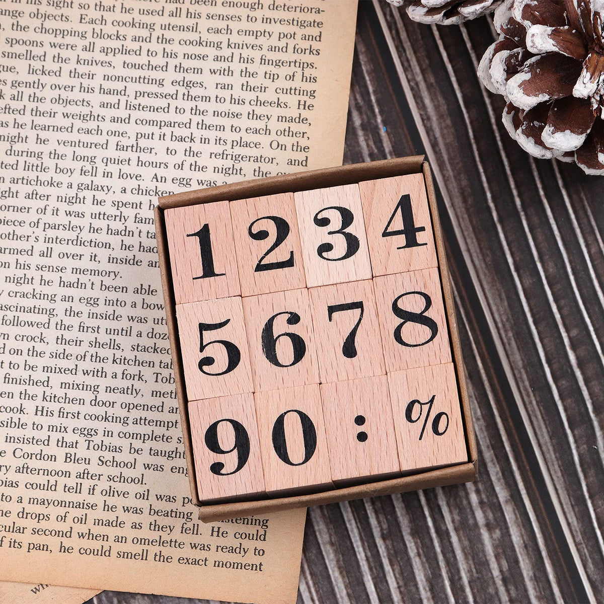 Dizdkizd 12 Pieces Wooden Rubber Stamps, Small Number 0-9 Decorative Multipurpose Wood Mounted Rubber Stamp Set for DIY Craft, Letters Diary and Craft Scrapbooking