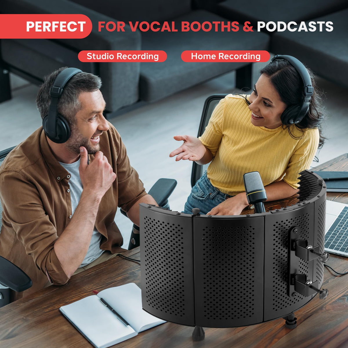 Pyle Microphone Isolation Shield with Soundproof Foam, Portable Vocal Recording Booth for Studio & Podcast, Adjustable Folding Acoustic Panels, Shock Mount, 5/8'' Mic Thread, Easy Setup