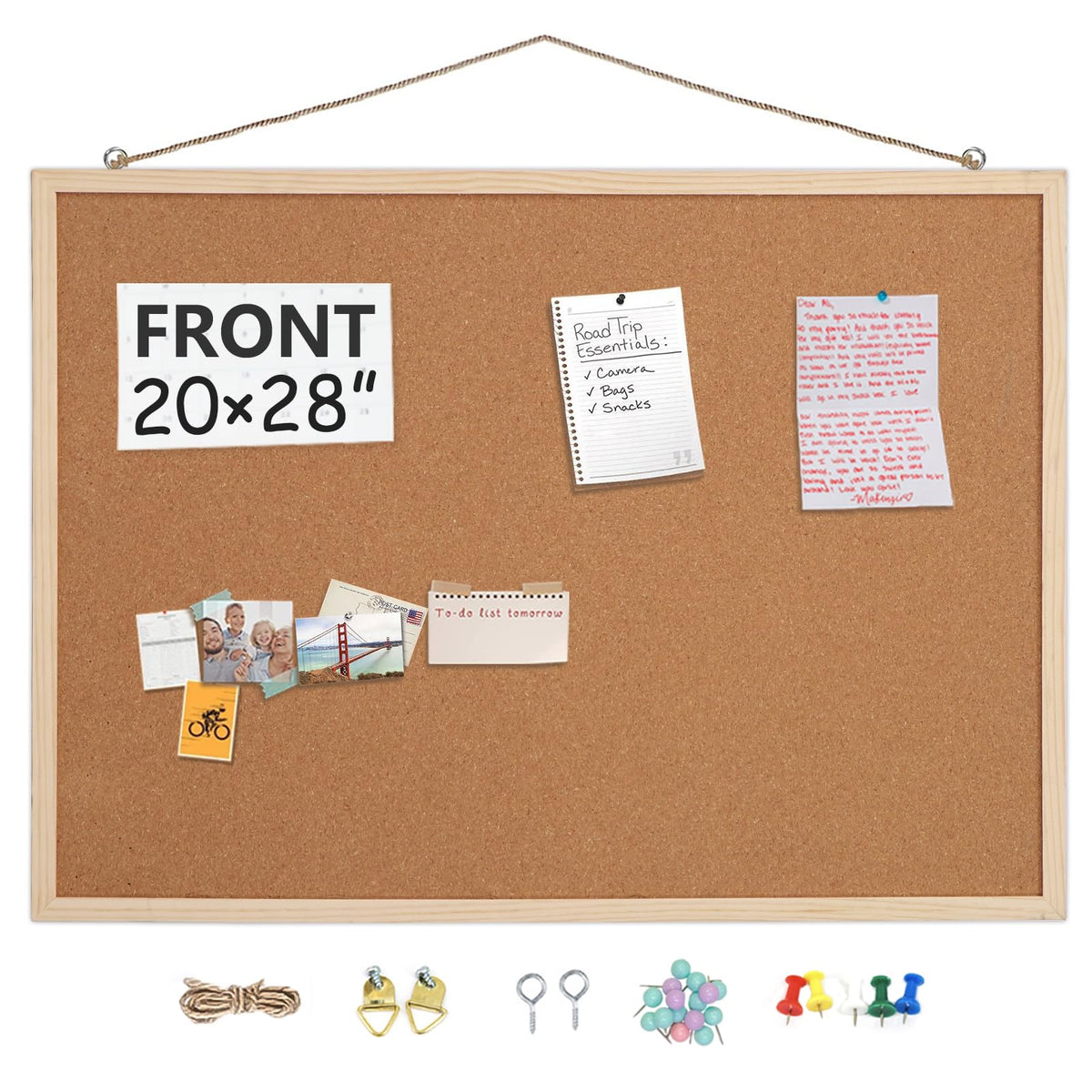 20” x 28” Cork Boards for Walls with Wooden Frame 1pack, Whiteboard and Cork Board Combo Double Sided Office Board for Wall Organizer, Bulletins Board Hanging Pin Board for School Home Office