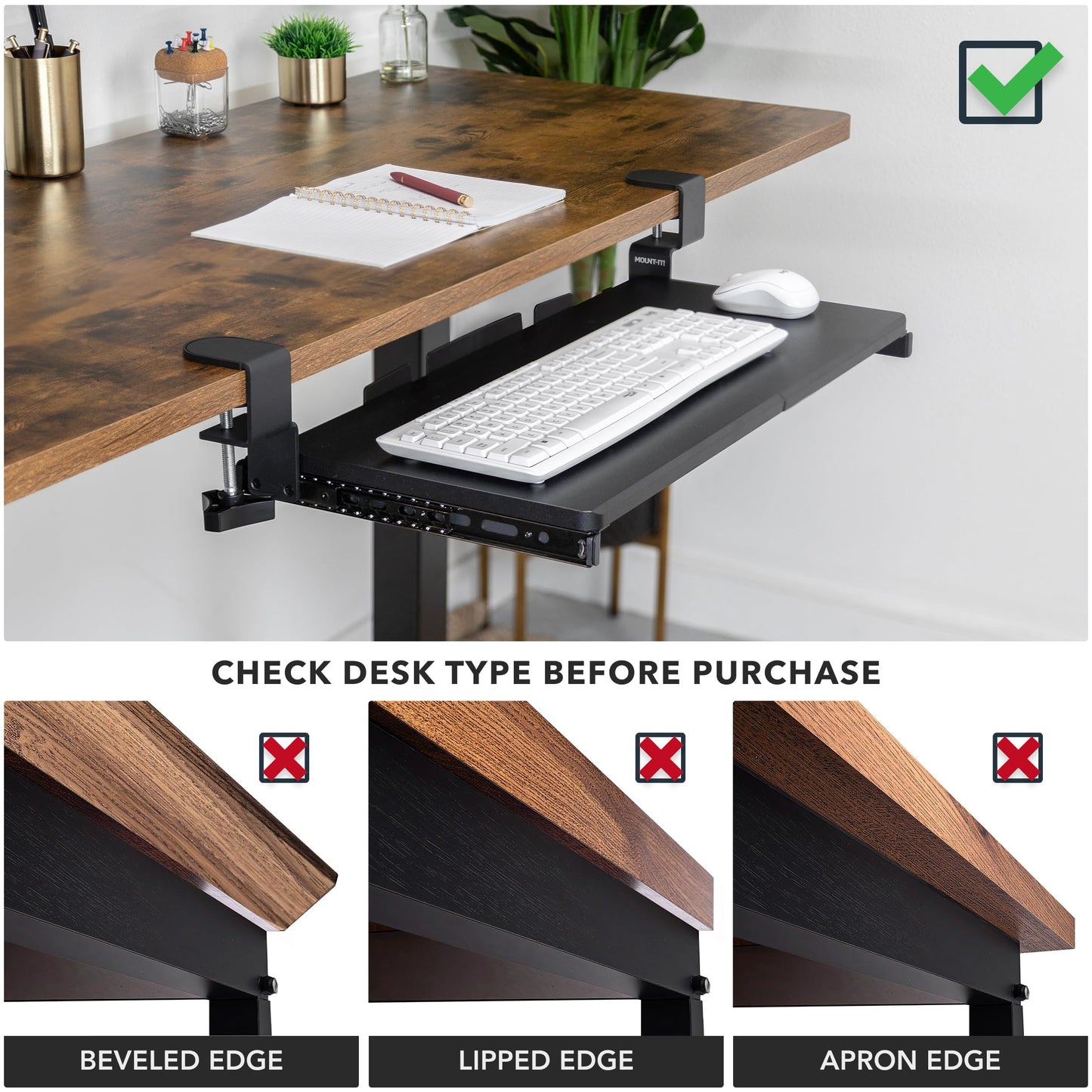 Mount-It! 24” Clamp-On Under Desk Keyboard Tray, Slide-Out Keyboard Drawer for Desk, Ergonomic Pull-Out Platform with Smooth Gliding Tracks, No-Drill C-Clamp Mount, Under Desk Keyboard Holder