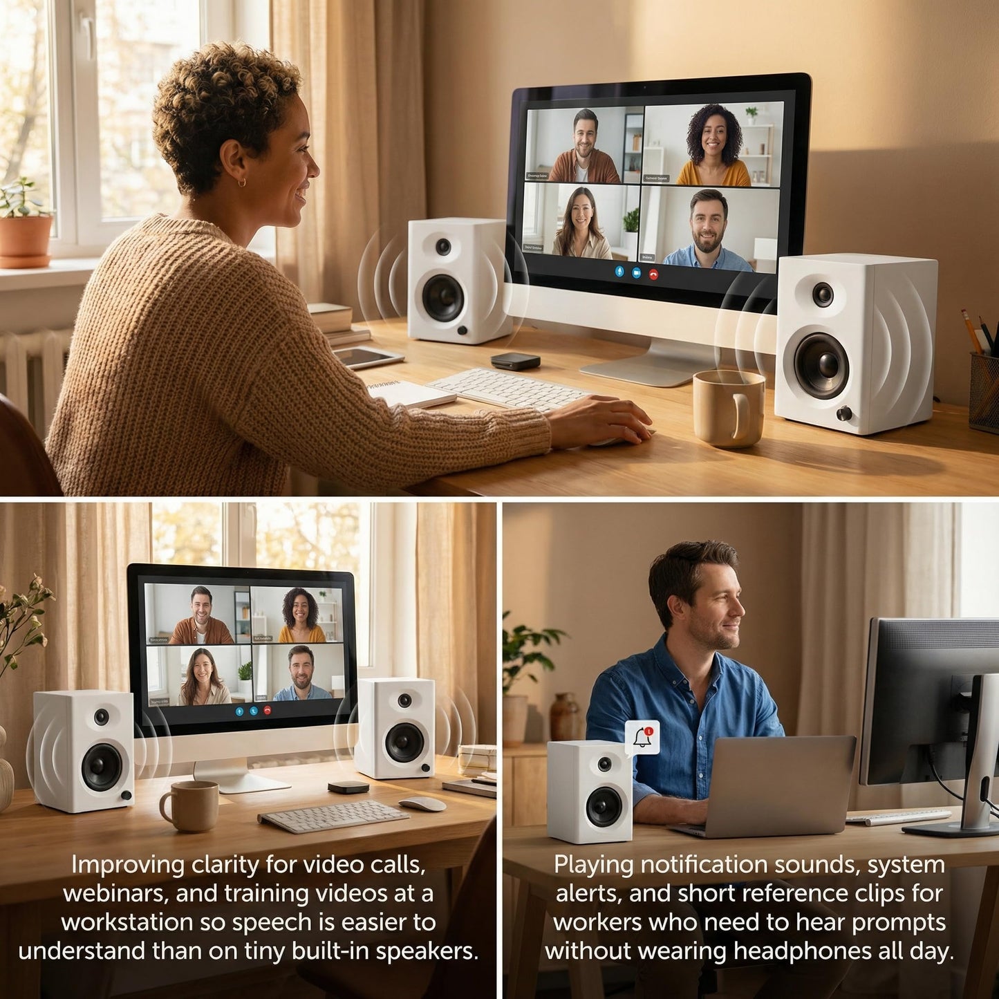 NSY Audio Computer Speakers for Desktop PC, 60W Bluetooth Surround Sound Speakers with Bass, Compact Powered Bookshelf Speakers for Office, Monitors, Laptop, Gaming, TV, Gifts (White, Pair)