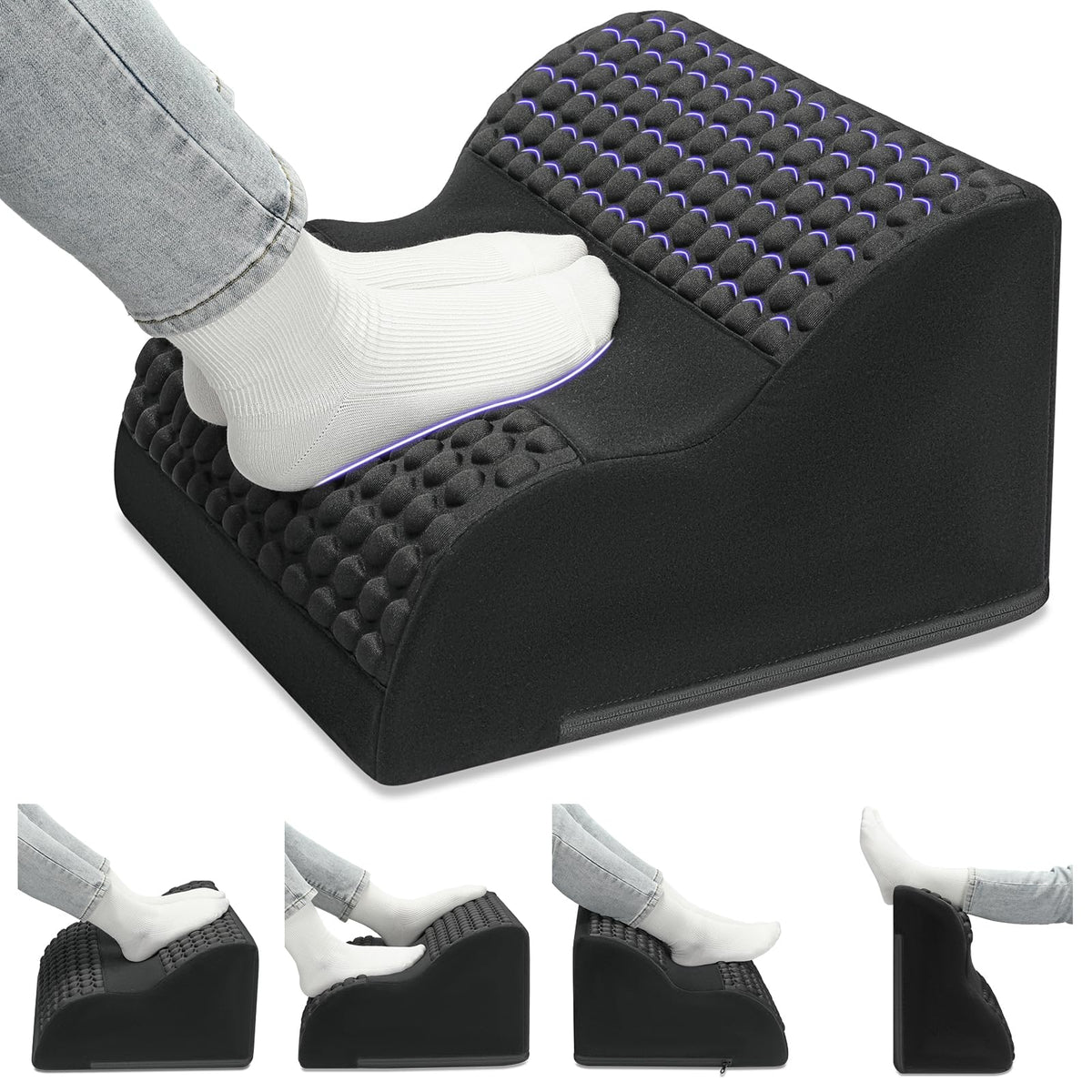 Foot Rest for Under Desk at Work, 3-Tier Foot Stool with Massage Dots and Thick High-Density Foam, Ergonomic Footrest with Washable Cover for Home and Office, Back, Legs & Hip Pain Relief, Black