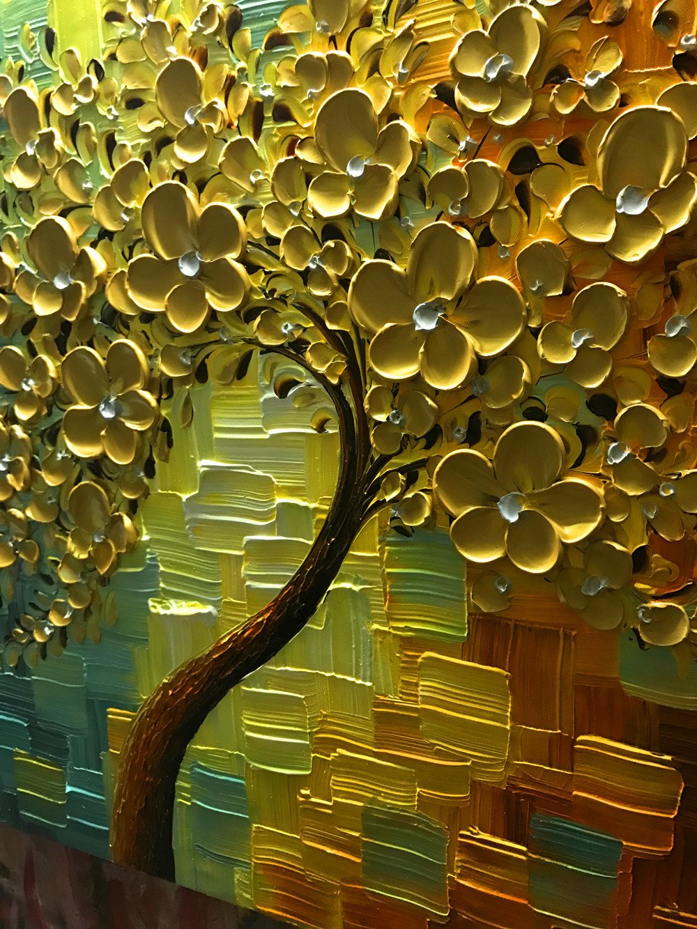 YaSheng Art - hand painted Wall Art, Modern Abstract 3D Textured Wall Art ,Golden Floral Oil Paintings ,Wall Art for Living Room, Bedroom Wall Decor, Framed Wall Art,Office Home Wall Decor Artwork 24x24inch