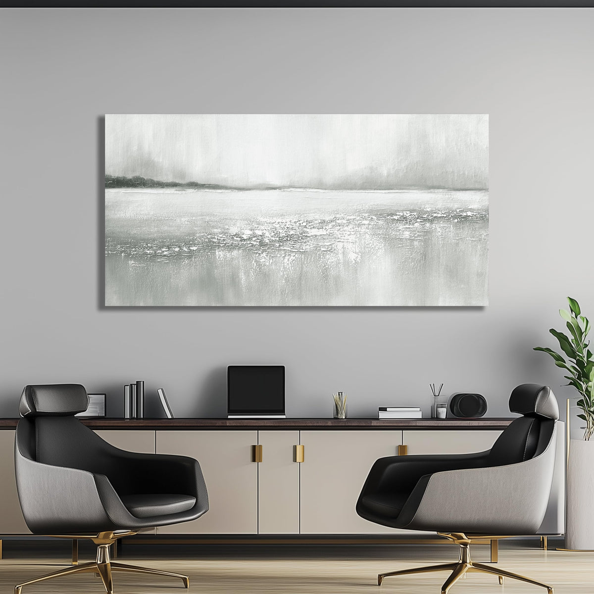 Yuaxker Abstract Wall Decor Gray and White lake Wall Art Minimalist Canvas Painting Artwork for Living Room Bedroom Dining Room Office Home Decor 24x48 Inch