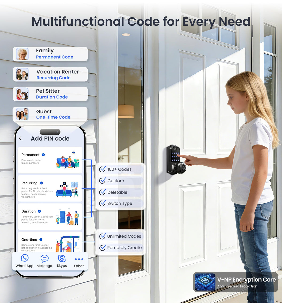 Veise VE018 Smart Knob Handle Lock - Fingerprint, App Control, Keyless Entry for Front Door and Bedroom, Electronic Digital Keypad, Auto Lock, Remote Access Sharing, IP55 Weatherproof, Matte Black