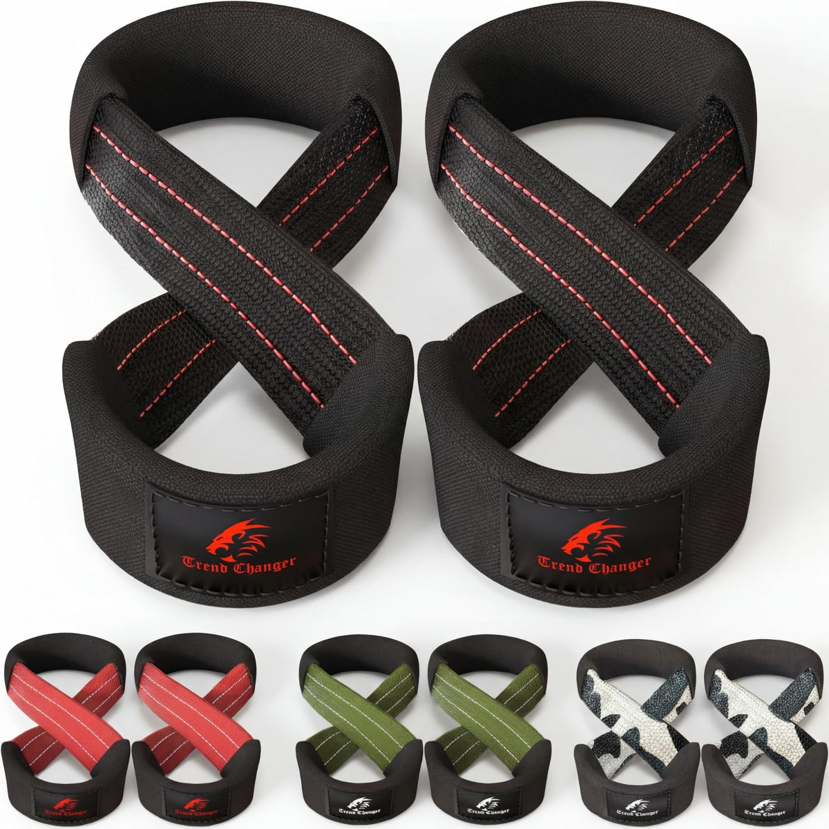 Trend Changer Figure 8 Lifting Strap Padded Deadlift Straps Heavy Duty Weight Lifting Straps Strongman Axle Bar Straps Weightlifting Wrist Wraps (Medium (Upto 8.0'' Wrist Circumference), Black/Red)