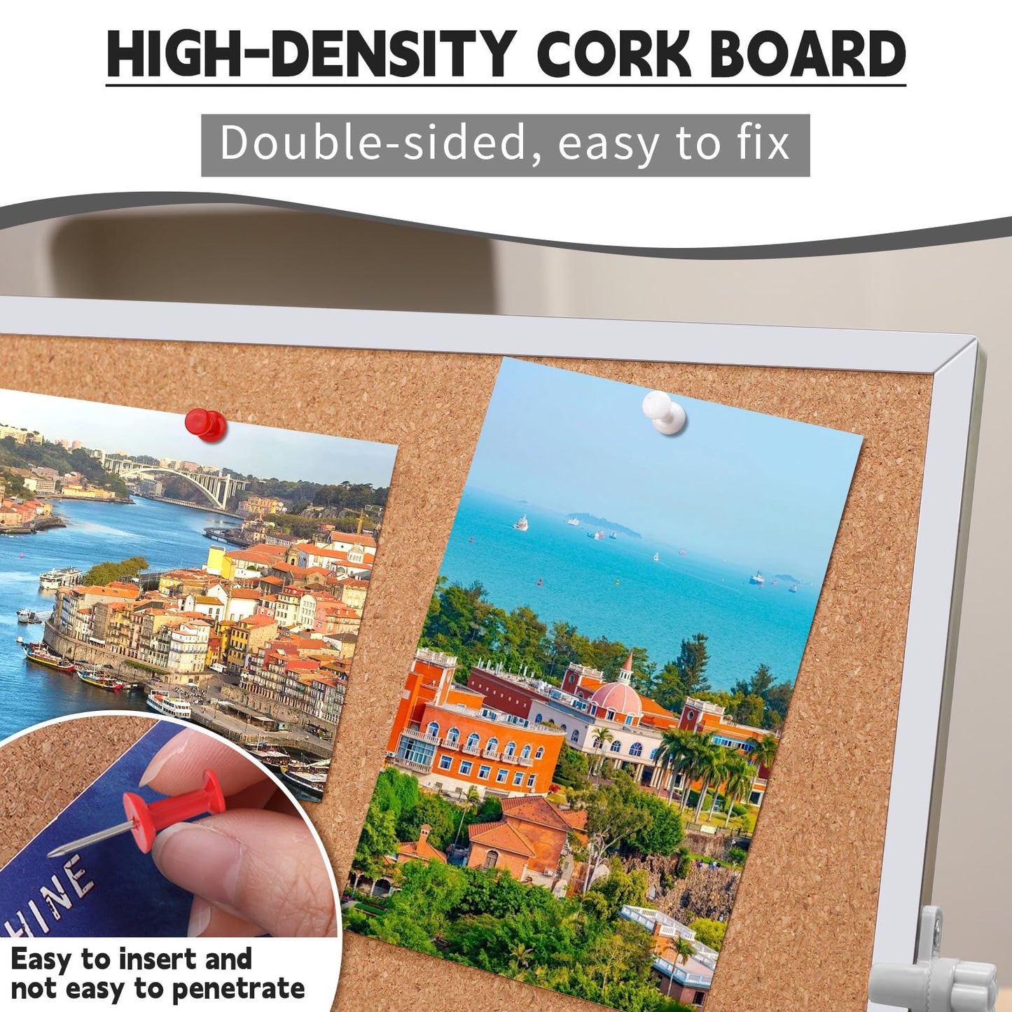 kdafio 11.81"×15.74" Cork Board Bulletin Board, Double Sided Pin Board with Silver Aluminum Border, Desktop Small Cork Board with Stand Suitable for Home, Office, Desk Message Board or Picture Board