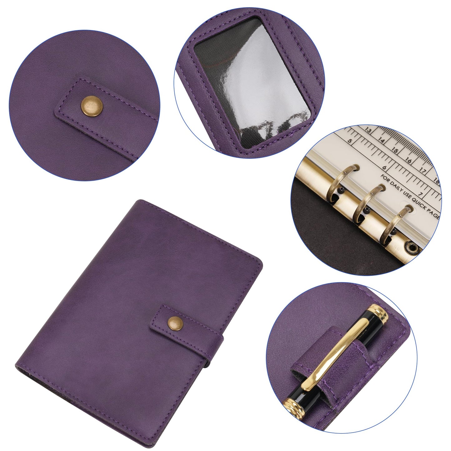 WONDERPOOL Leather Journal Dotted Paper Refillable Writing Binder Notebook - Leather Spiral Diary with Inner Organizer Pockets for Man and Woman (Purple, A6)