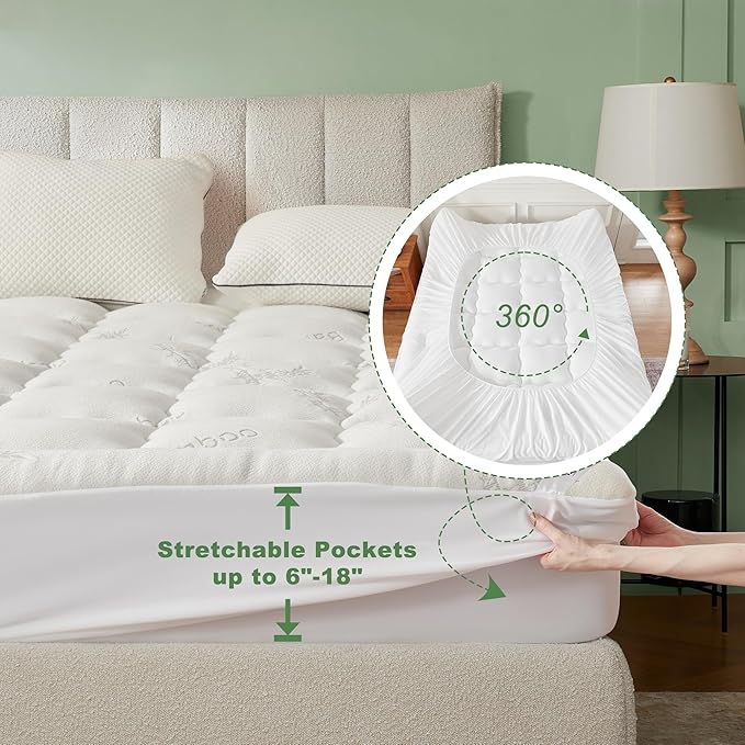 BEDLORE King Mattress Topper Viscose Derived from Bamboo, Thick Pillow Top