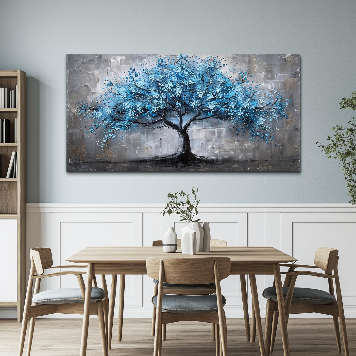 FUHAIHUA Canvas Wall Art For Living Room Wall Decor For Bedroom Office Decortions Black And White Wall Paintings Blue Trees Pictures Framed Mural Aesthetic Home Decor Posters Artwork 20x40 In
