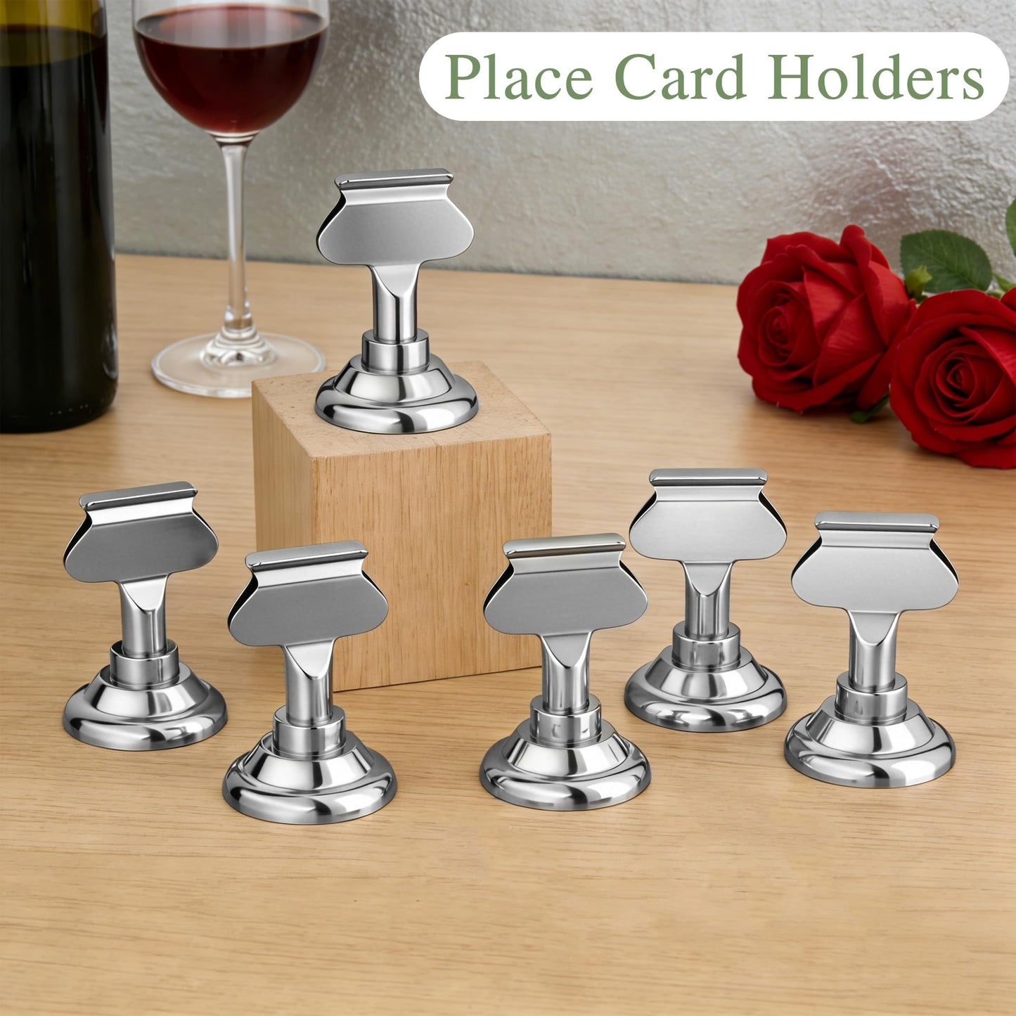Urban Deco 16PK Table Number Holders Place Card Holders 1.7 Inch Table Card Holders Steel Card Holders for Photos, Food Signs, Memo Notes, Weddings, Restaurants, Birthdays(Silver)