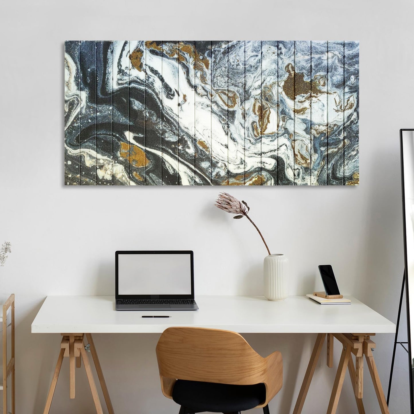 llribbons Framed Abstract Canvas Ribbon Wall Art Black White Gold Pictures Living Room Wall Decor Modern Painting Handmade 3D Woven Textured Prints Artwork for Bedroom Home Office Decoration 20" x 40"