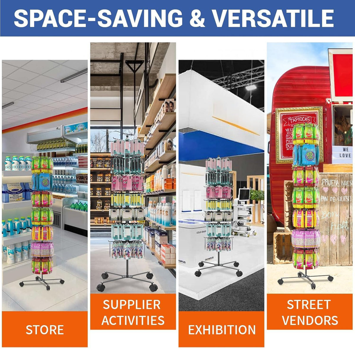 Scisum Retail Display Stand 7 Layer - Alloy Steel Jewelry Display for Vendors - 360°Rotating Display Stand for Jewelry, Key Chain, Cotton Candy